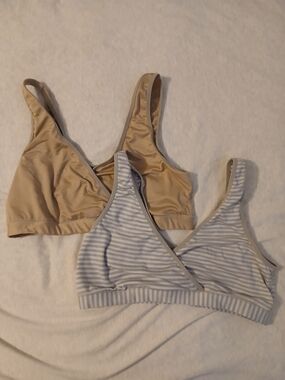 Nursing Bralettes - Nude and Light Gray Stripe